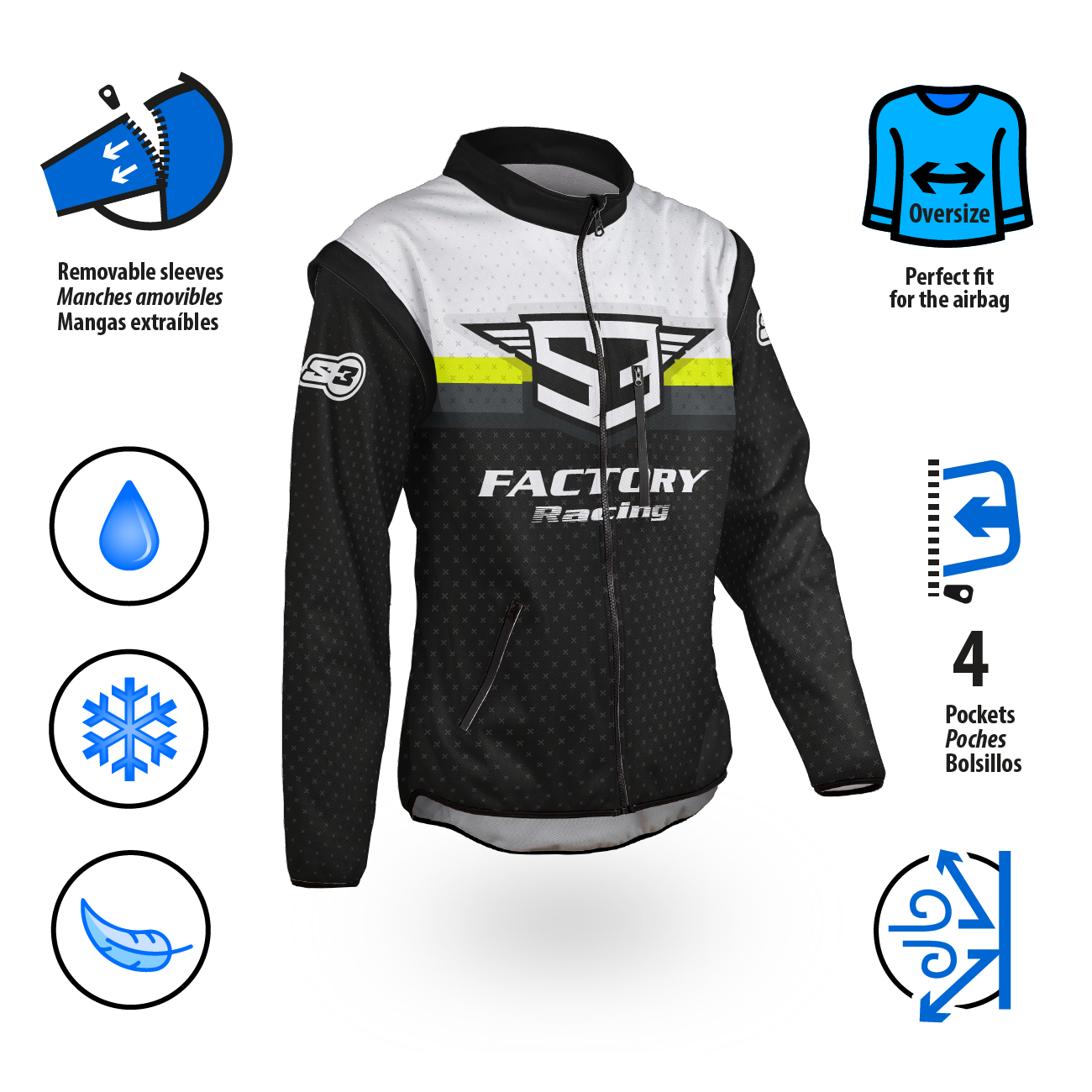 Protección S3 Gladiator Racing Negro Amarillo Flúor Talla XXL