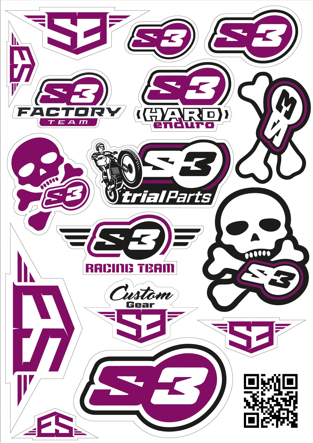 Pegatina Logo S3 Morado Moto Enduro Adhesivo