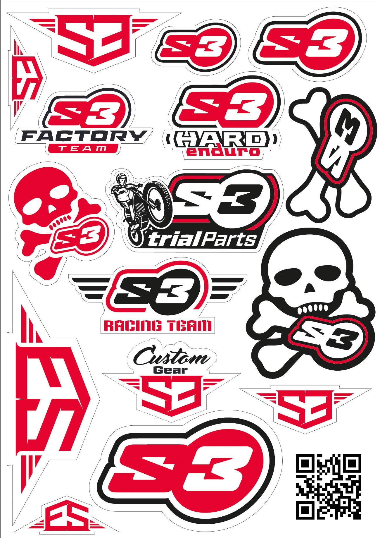 Pegatina Logo S3 Roja Moto Enduro Adhesivo