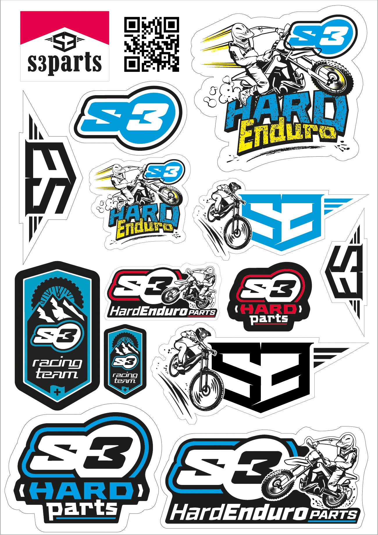 Pegatina Logo S3 Enduro Negro Azul Adhesivo