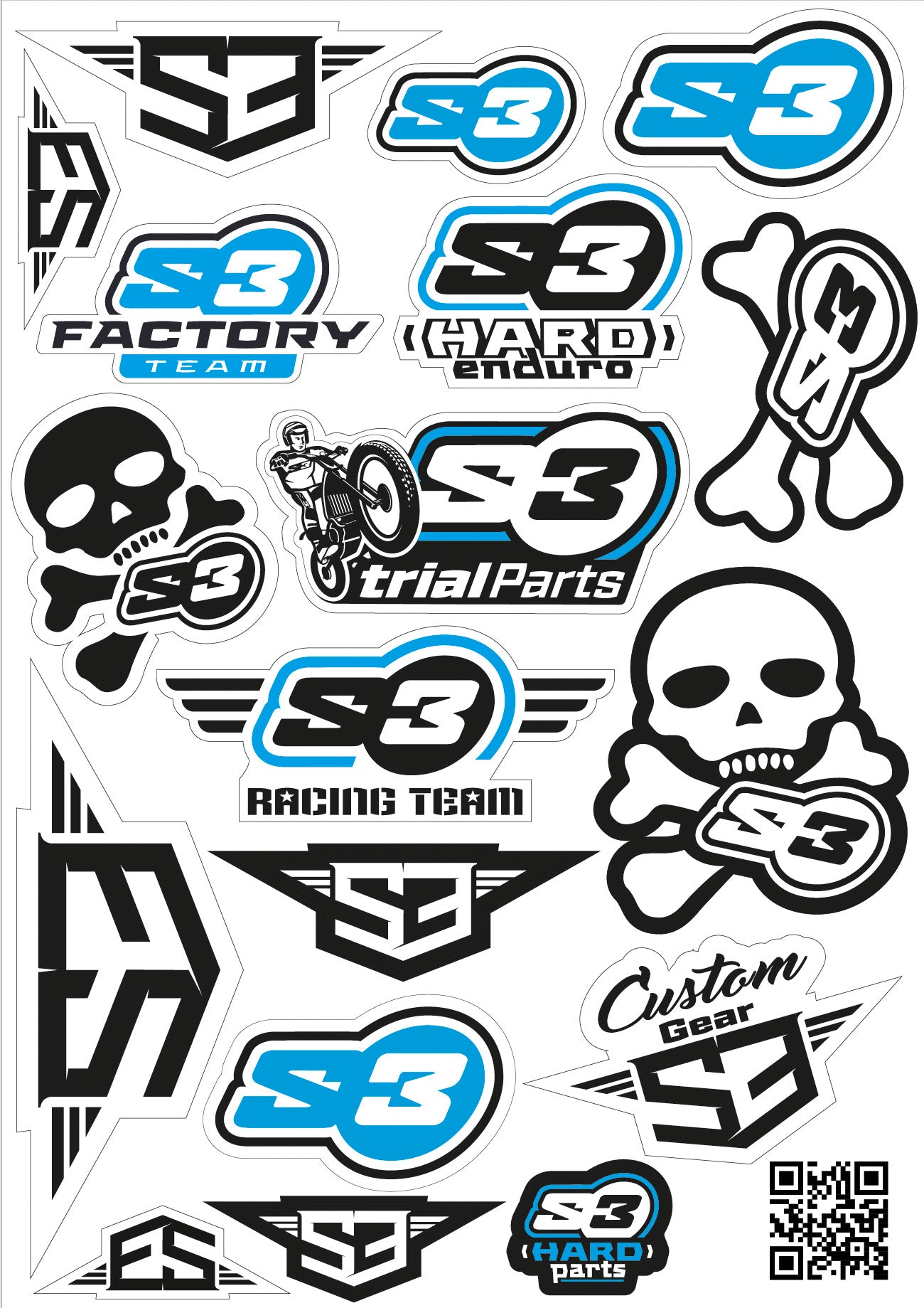 Pegatina Logo S3 Negra Moto Enduro Adhesivo