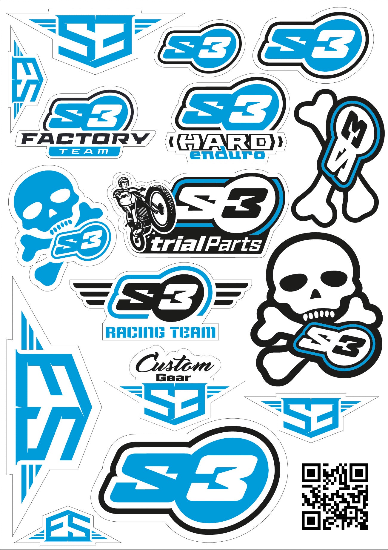 Pegatina Logo S3 Azul Moto Enduro Adhesivo