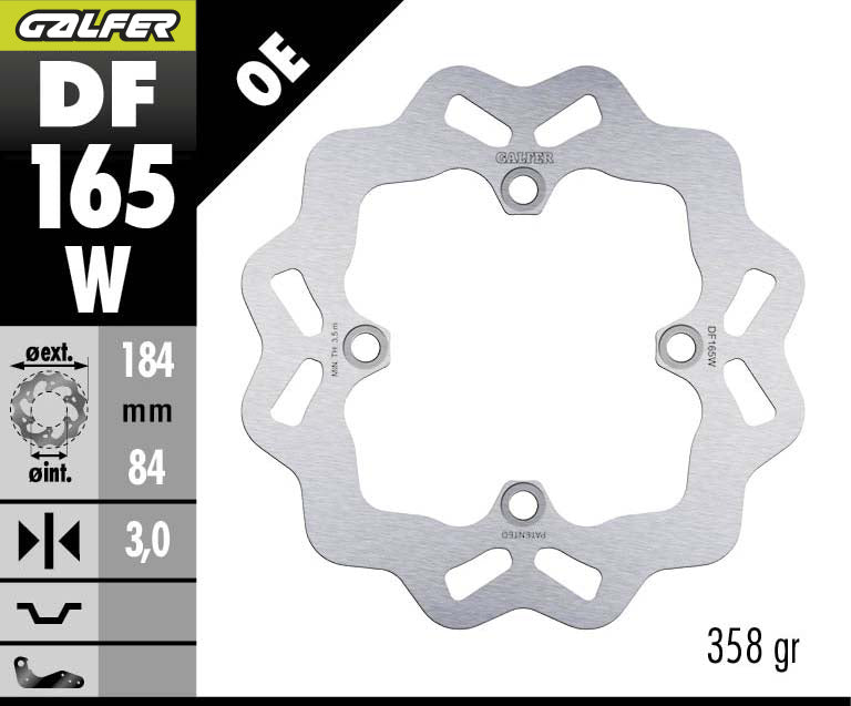 DISCO DE FRENO GALFER WAVE W TRASERO DF165W