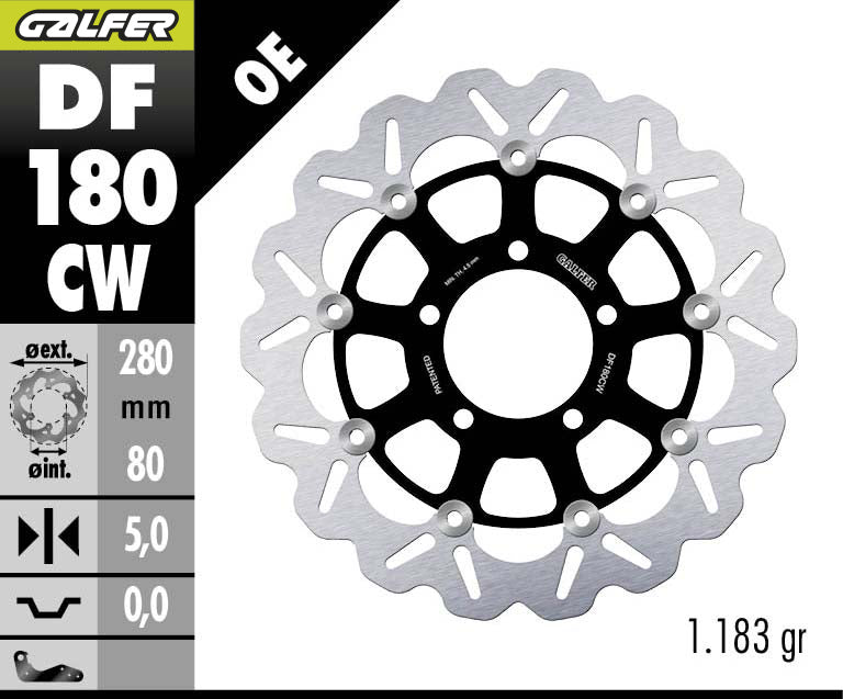 DISCO DE FRENO GALFER WAVE W DELANTERO DF180CW