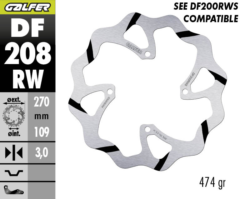 DISCO DE FRENO GALFER WAVE W DELANTERO DF208RW