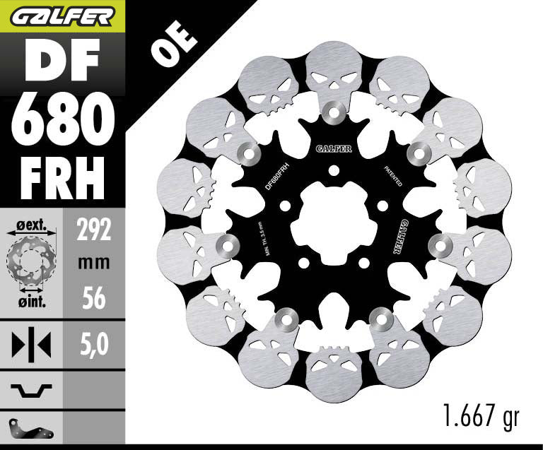 DISCO DE FRENO FLOTANTE GALFER WAVE FRH DE CALAVERA DELANTERO DF680FRH