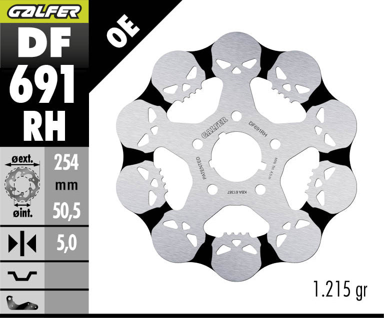 DISCO DE FRENO GALFER WAVE RH DE CALAVERA TRASERO DF691RH
