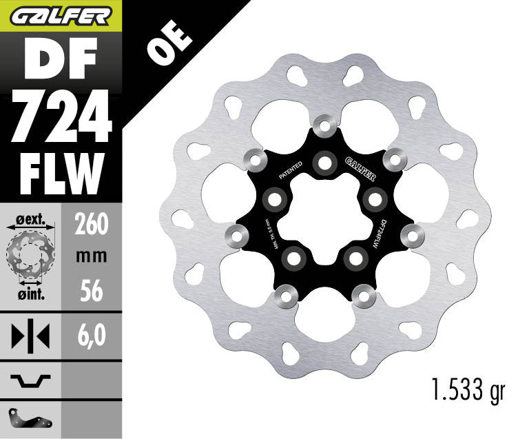 DISCO DE FRENO GALFER WAVE W TRASERO DF724FLW