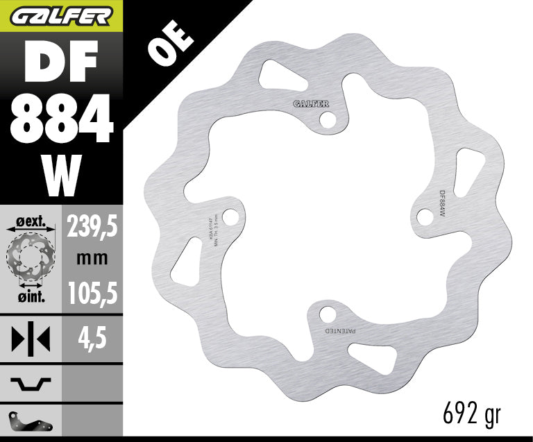 DISCO DE FRENO GALFER WAVE W TRASERO DF884W